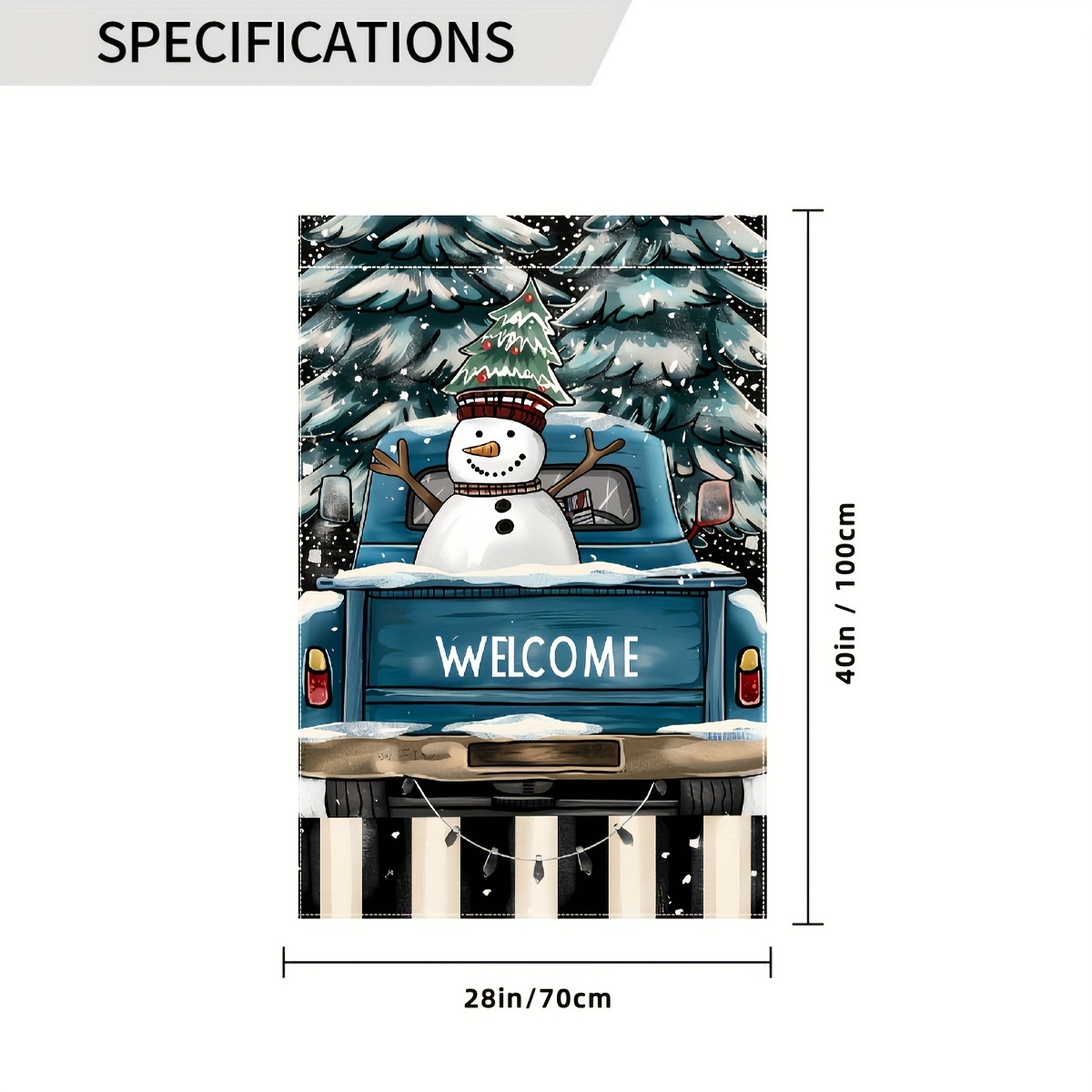 

Festive Christmas Tree Snowman On A Winter Blue Flag - 28x40 Inch Double-sided Flag For Yard, Home, Garden, And Outdoor Decoration - No Electricity Required