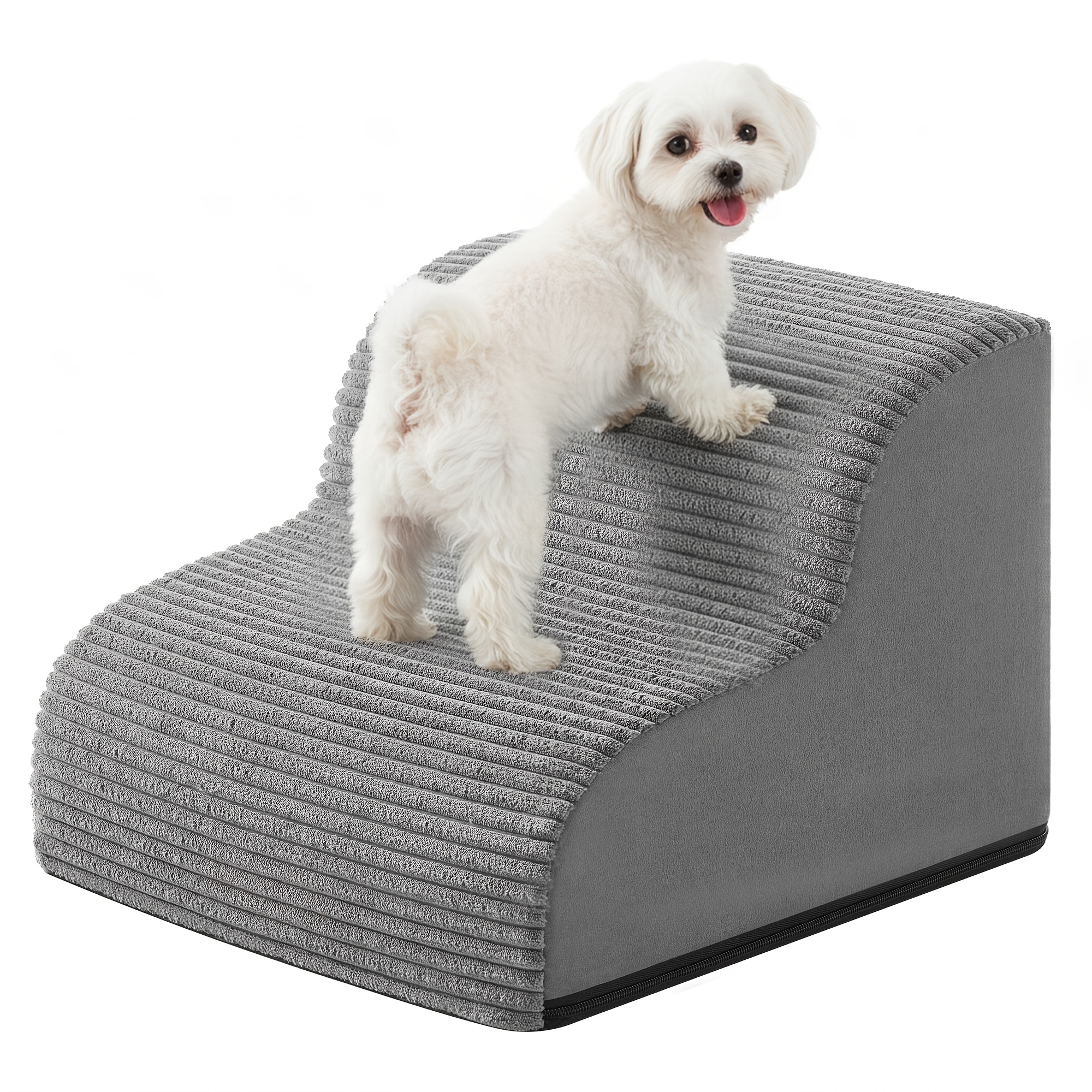 Image of Dog Stairs, 2 Steps, Pet Stairs, For Small Dogs, Bed, Sofa, Cat Stairs, Non-slip, Gentle Slope, Removable Washable Cover