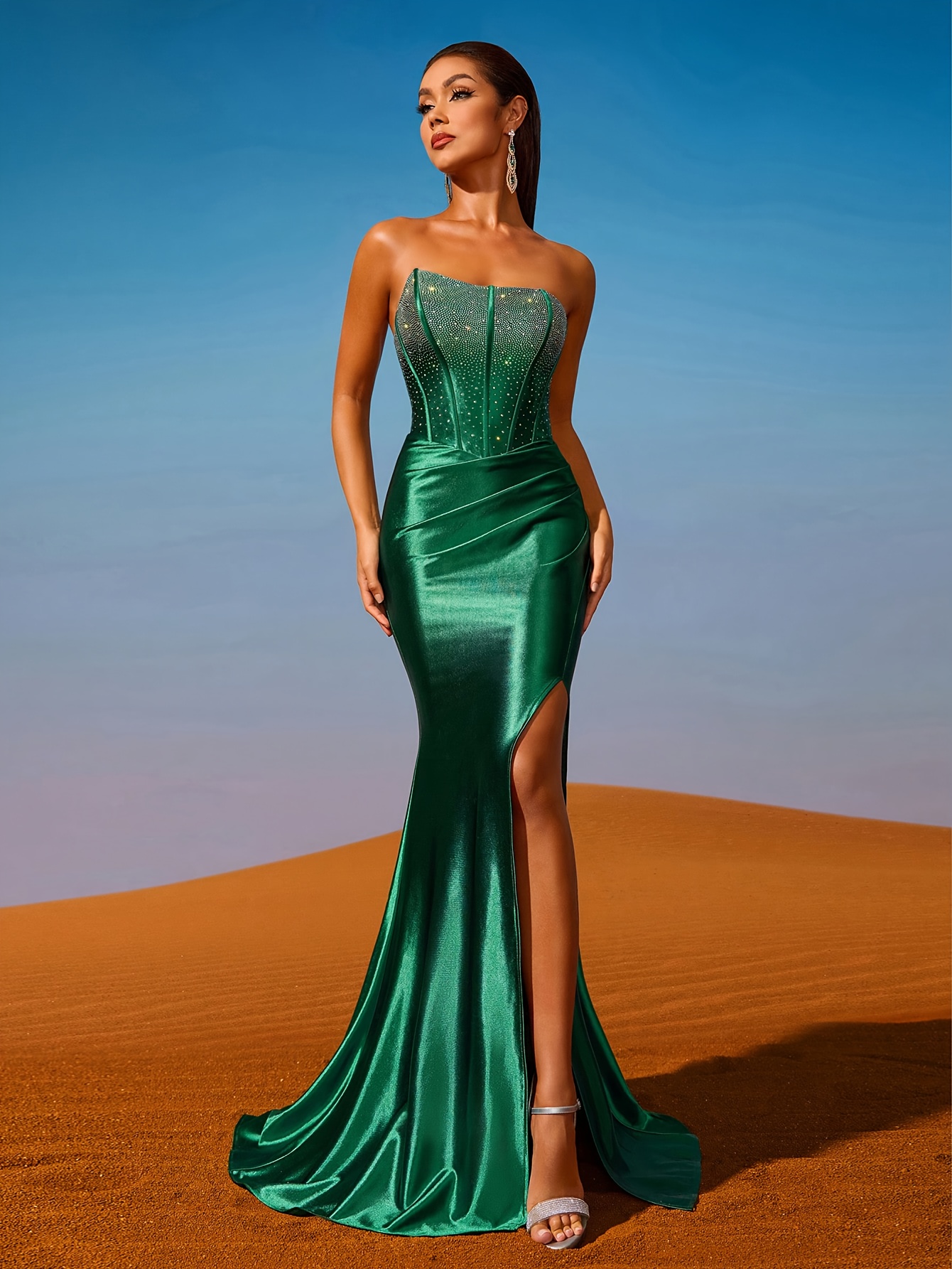 lavish alice emerald green dress DANYA High Neck Structured Tulip Mini Dress in Emerald Green main image 1