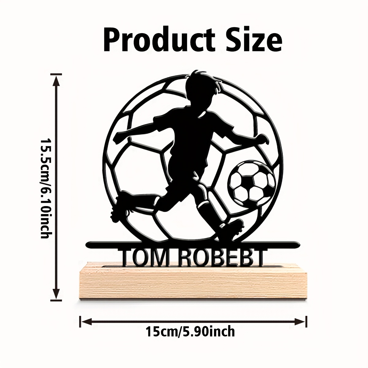 TEMU 1 Personalized Soccer Player Metal Statue - Custom Name, Dynamic Kicking Child Decoration With Sturdy Wooden Base - Birthday/christmas Gift For