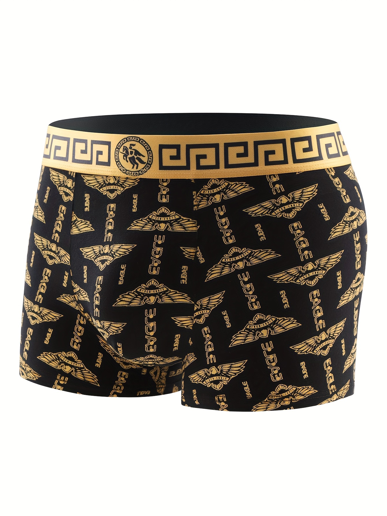 1pc Men's Flat Corner Underwear Black Golden Luxury Breathable High Elastic Underwear