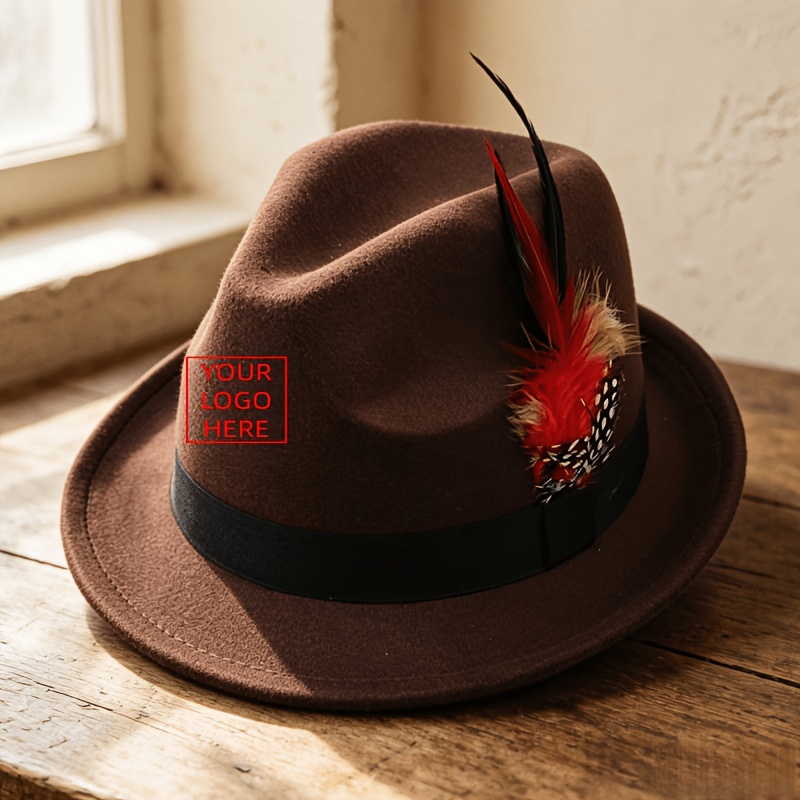 TEMU Custom Logo Felt Hat, British Jazz Fedora Cap Men Women Western Vintage Party Hat