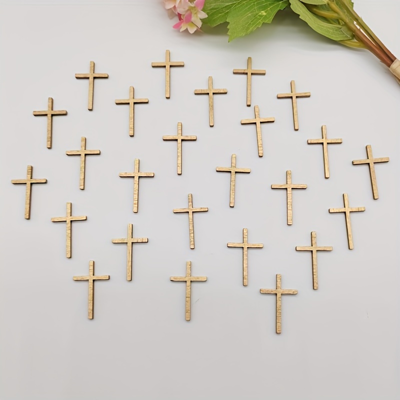 30pcs/pack Small Wood Cross, Golden/silvery Party Decorative Wood Cross