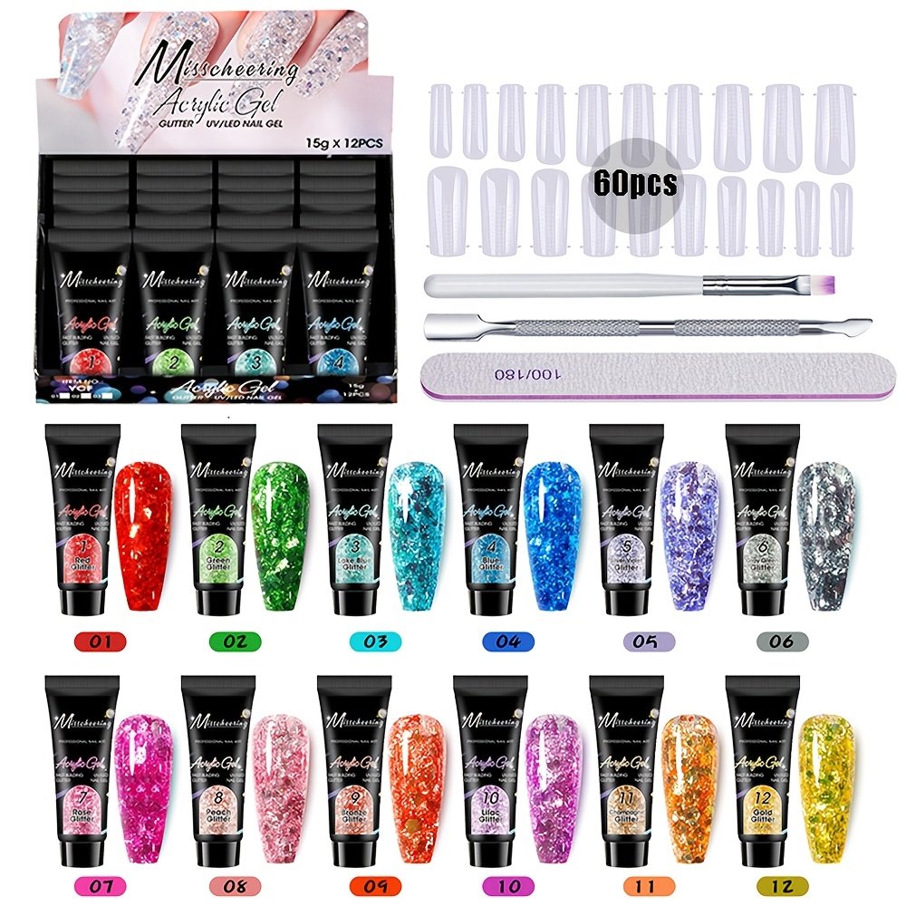 Poly Extension Gel Nail Kit 12-color Nail Builder Gel Set For Beginners Using Starter Kit Nail Art Gift With 60pcs Tips And Tools Cuticle Manicure