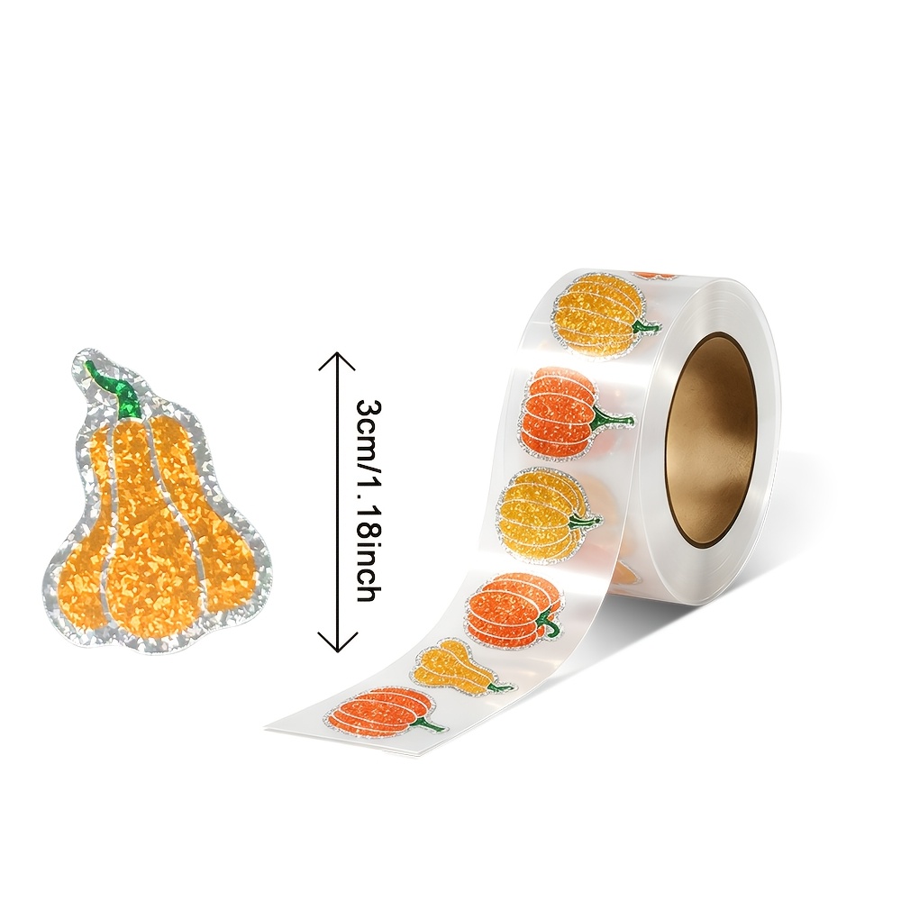 TEMU 300 Sheets/roll Laser Self-adhesive Stickers, Roll Pack, Thanksgiving And Halloween Themed Stickers, Pumpkin Roll Stickers, Suitable For