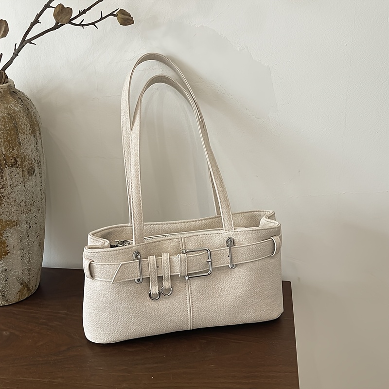 TEMU [women' Shoulder Bag] Women' Shoulder Bag, Vintage Rectangular Shoulder Bag With Metal Decor, Casual Daily Handbag