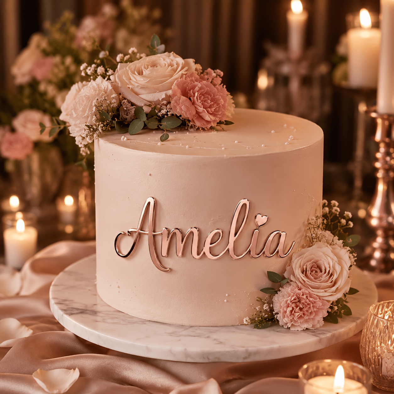 TEMU Custom Name Cake Decoration - Shiny Mirror Golden Acrylic With Sweet Heart Accent, Personalized Elegant Script For Birthday, Wedding &