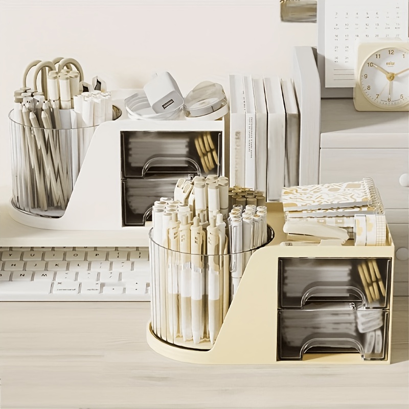 a minimalist desktop organizer featuring a pen holder and drawer structure it can rotate for   helping to create a tidy   making it a perfect gift for valentines day Product details 0