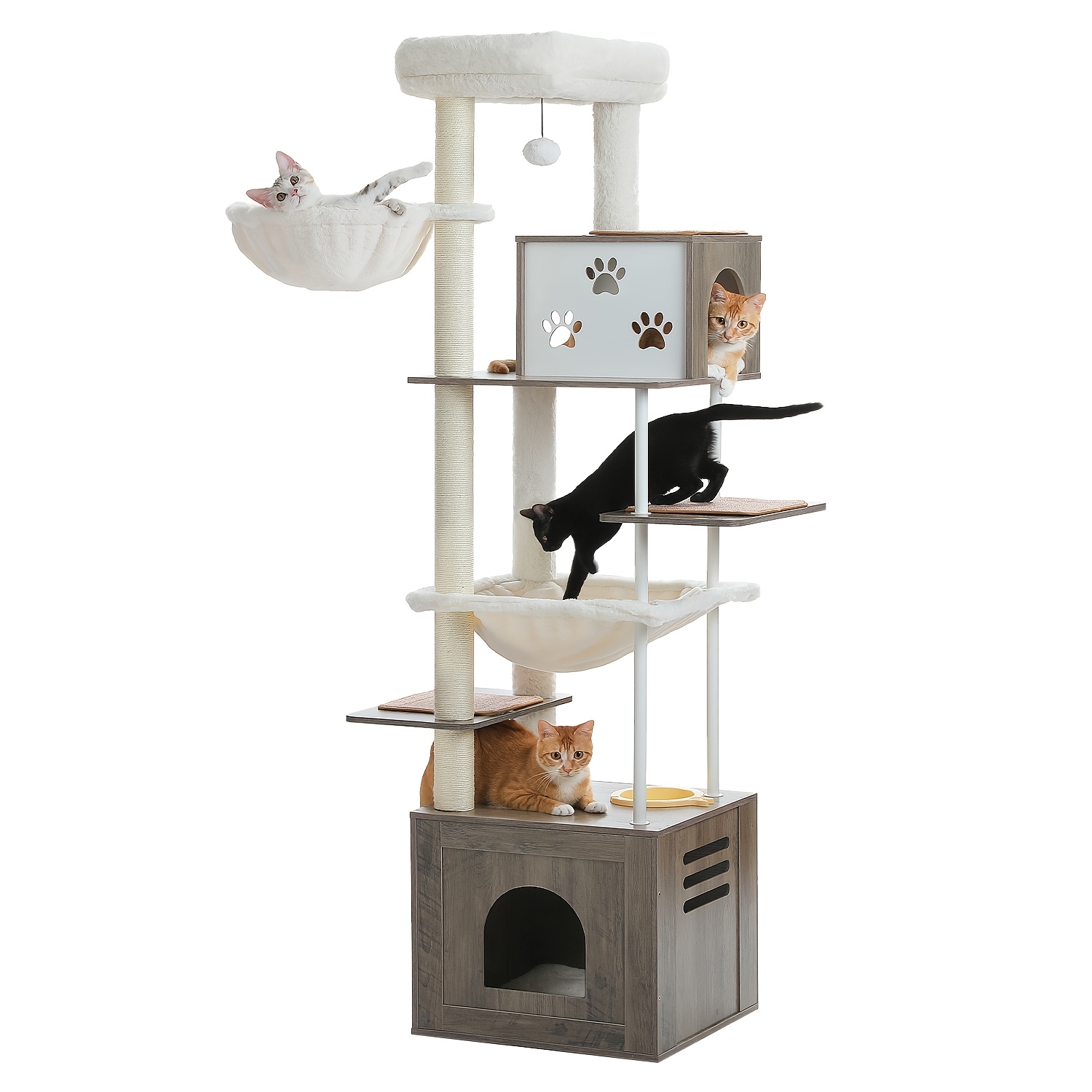 Deluxe 75" Modern Cat Tree Tower With Enclosed Litter Box, Hammock & Scratching Posts - Perfect Christmas Gift For Cats