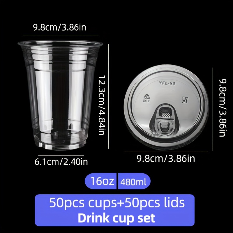 50pcs 16oz disposable pet plastic cups matching lids leak - Temu