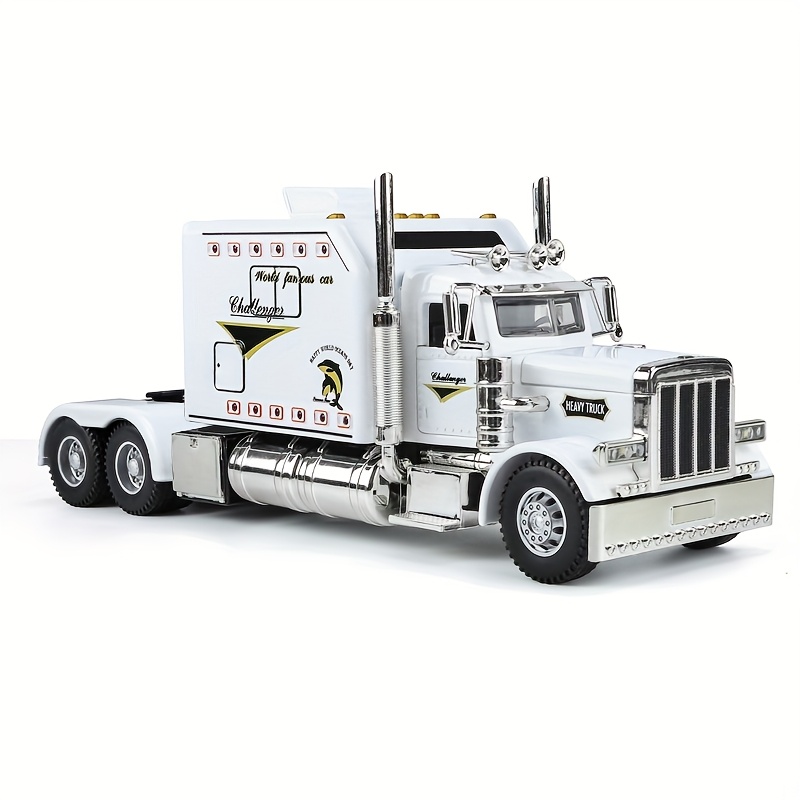 TEMU 1:24 Scale Die-cast Pull Back Action Truck With Lights & Sounds - White Alloy Metal Construction, & Functional Trailer, Realistic Moving Cab,