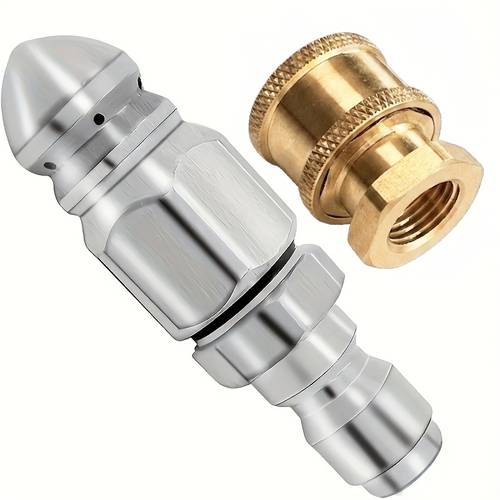 rioleringsreinigingsmondstuk 5000 psi, 1/4 snelkoppeling voor afvoerreinigingsslang, roestvrij staal & messing, set van 2