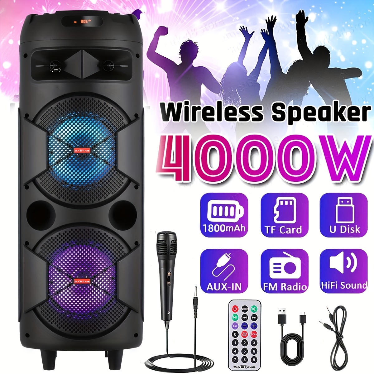 TEMU Dual 6.5 Portable Bluetooth Wireless Pa Speaker System - Rechargeable Outdoor Sound Bluetooth Speakers With Wired Microphone, Bluetooth Speaker