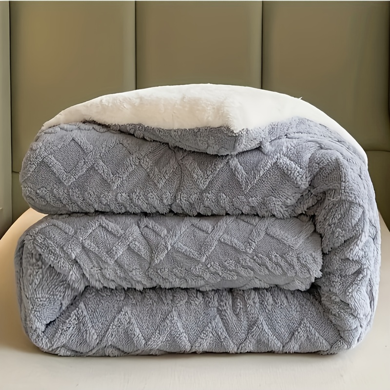 TEMU Autumn And Winter Thick Reversible Comforter - Taffy Fleece A/ Fleece B, Warm Blanket Twin/queen/king, Blue Gray - Cobija Edredon,, 600