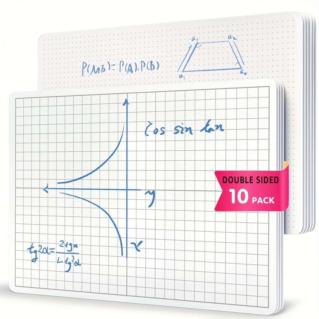 A4 Fraction Axis Dot Grid Pet Double-sided Erasable Whiteboard 10-sheet Set, Reversible Math Practice , Designed For Home And School Use, Essential For Teachers