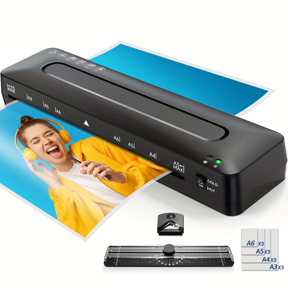 A3 Laminator With Free Cutter And Rounder And A3/a4/a5/a6 Films X 5 Sheets Each | Office Home Dual Use | Eu Standard