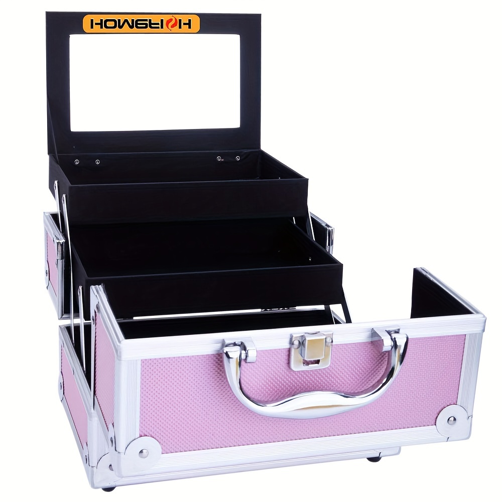 

Homefish Sm-2176 Pink Aluminum Makeup Train Case With Mirror | & Portable Cosmetic Organizer | Accordion Style Fold-out Compartments For Easy | Reinforced Steel Corners For | Ideal For Makeup Artists