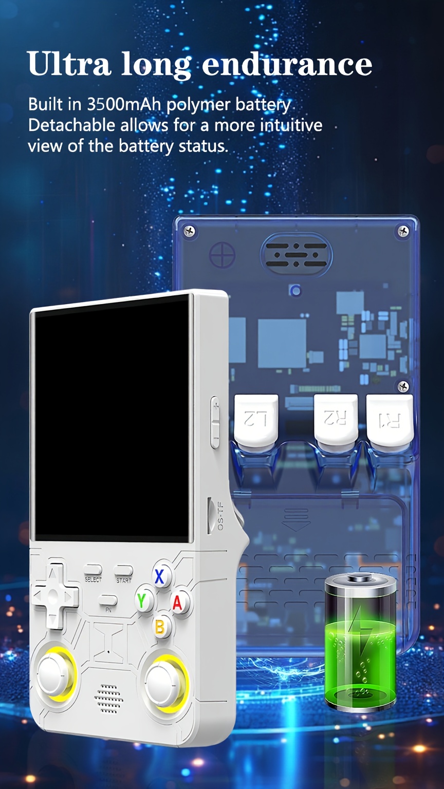 FETIOST R36 Ultra Handheld Game Console - 4-inch HD Screen, 64GB/128GB Storage, 3500mAh Battery, 10+ Emulators (PS2/PS1/N64/GBA/PSP/PC/), Dual 3D Joysticks, Portable Gaming System for PC-Free Play (White/Purple/Blue/Black)