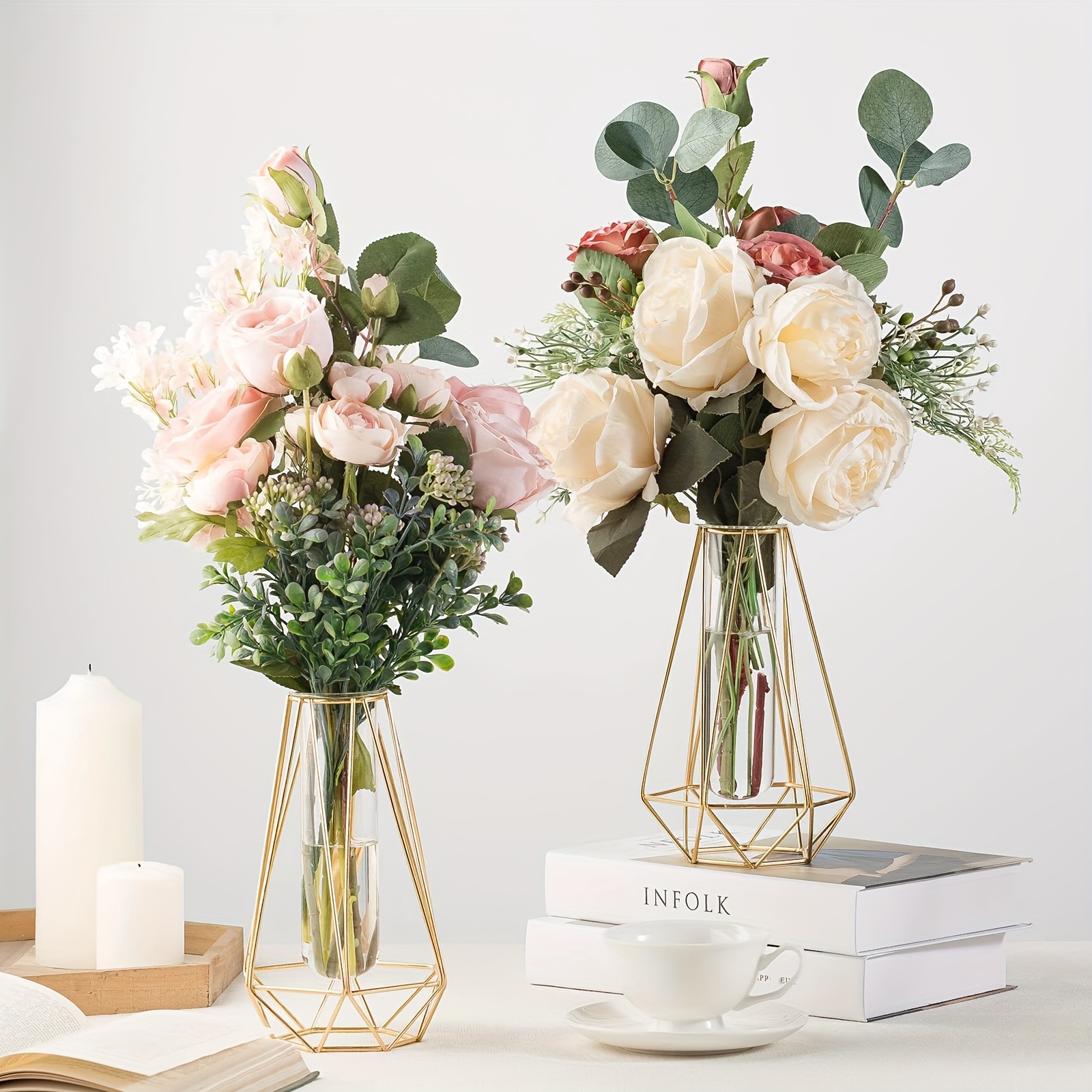 

Elegant 8.5" Golden-plated Geometric Vase Stand - Weddings & Home Decor, Adds To Any Room