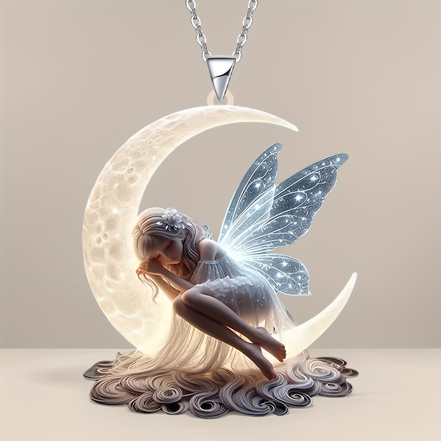 Fairy Princess Sleeping on the Moon Necklace Pendant, Gift for Her