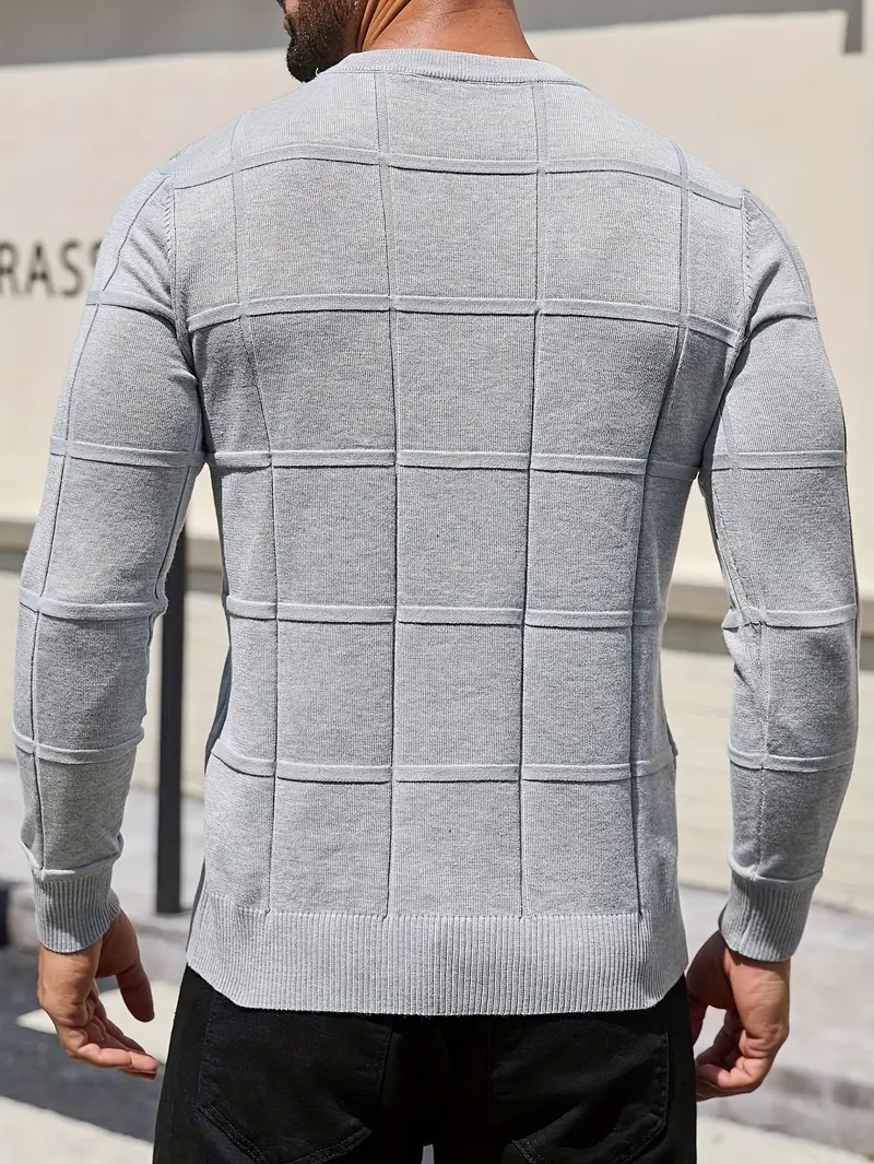 mens heavyweight 100 polyester sweater solid grey round neck long sleeve pullover with h shape silhouette ribbed neckline machine washable casual formal wear durable everyday layering essential Product details 43