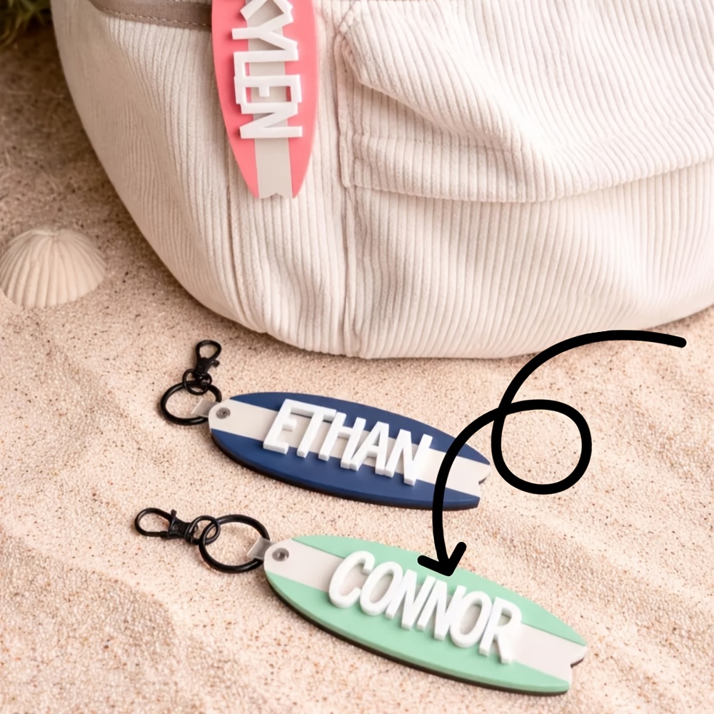 TEMU [2D ] [2D ] 1pc Llavero Colgante Acrílico Personalizado con de Tabla de Surf para Mochila, Etiqueta de Personalizada para Mochila, Adecuado para