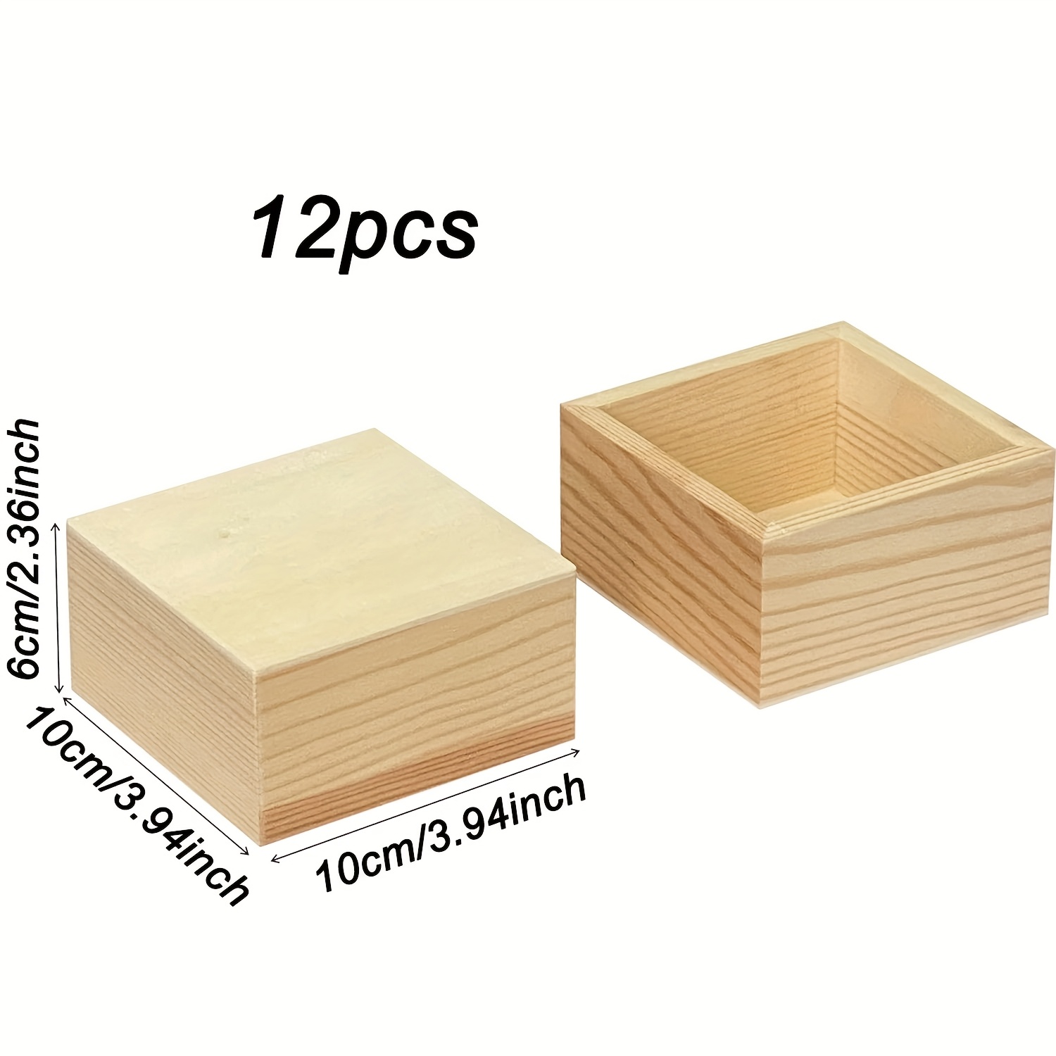 12pcs Square Wood Box Small Wooden Boxes For Crafts