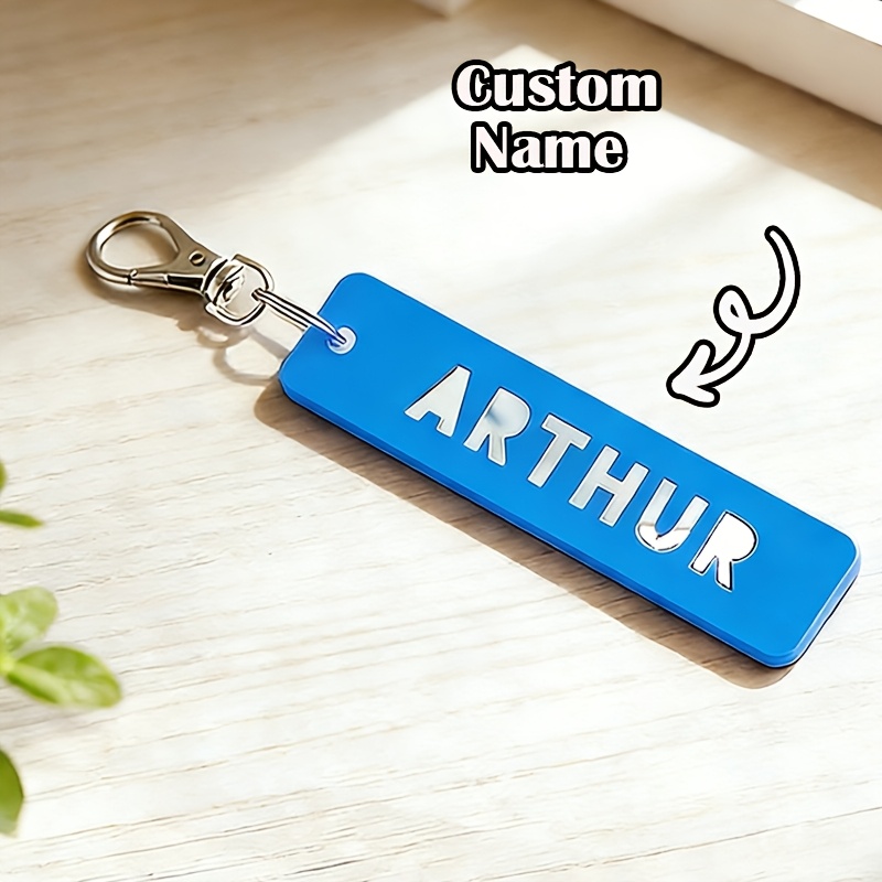 TEMU [2d Flat] [2d Flat] [custom] 1pc Custom Name Rectangular Cutout Keychain, Personalized Name Acrylic Keychain, Birthday Gift For , Unisex,