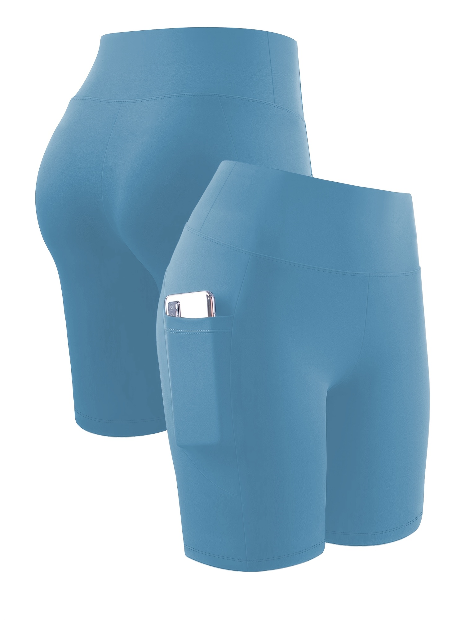 Women's High-Waisted Plus Size Side Pocket Shorts, Breathable Workout Leggings For Women, Fitness Apparel
