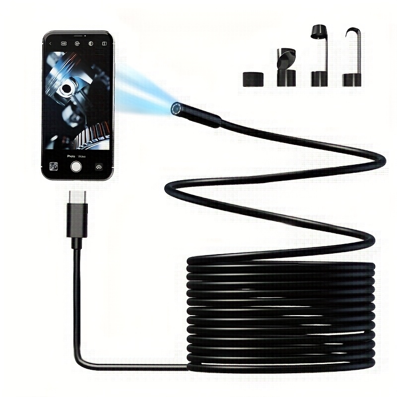 TEMU Endoscope Camera With Light, 1920p Hd Borescope Tools With 8 Adjustable Led Lights, Endoscope With Semi-rigid Camera, Inspection Borescope For Cell Phone16.4ft Single Lens