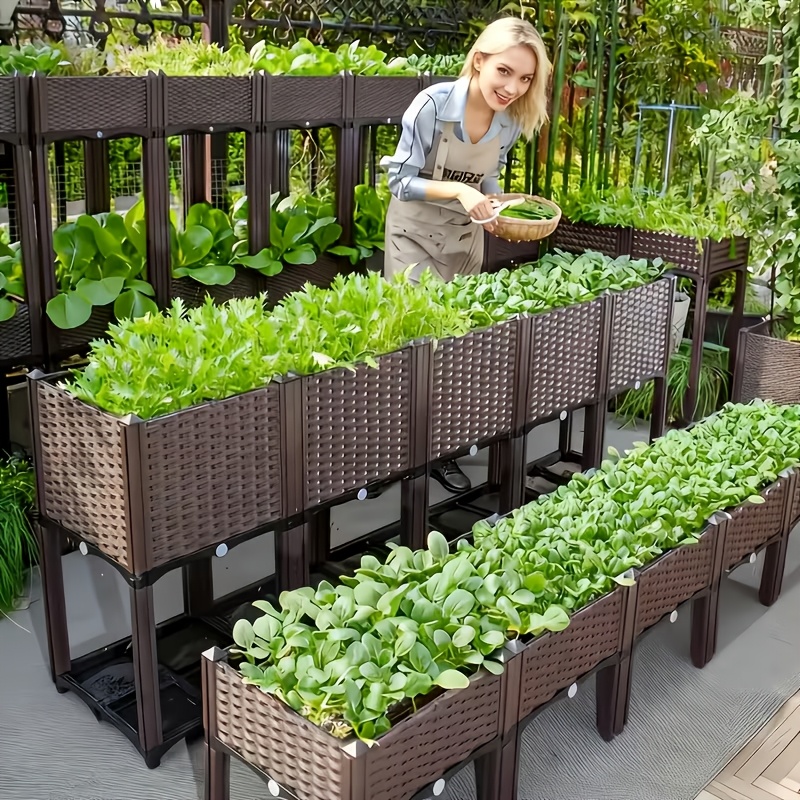 1 2 3 4pcs raised garden planter with legs traditional black woven plastic container   outdoor gardening great for growing flowers vegetables and herbs sturdy and lightweight elevated garden planter with a versatile design