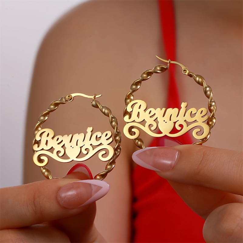 

Personalized Name Hoop Earrings With Heart Charm - 40mm, Golden Plated, Stainless Steel, Perfect For Everyday And Fancy Occasions