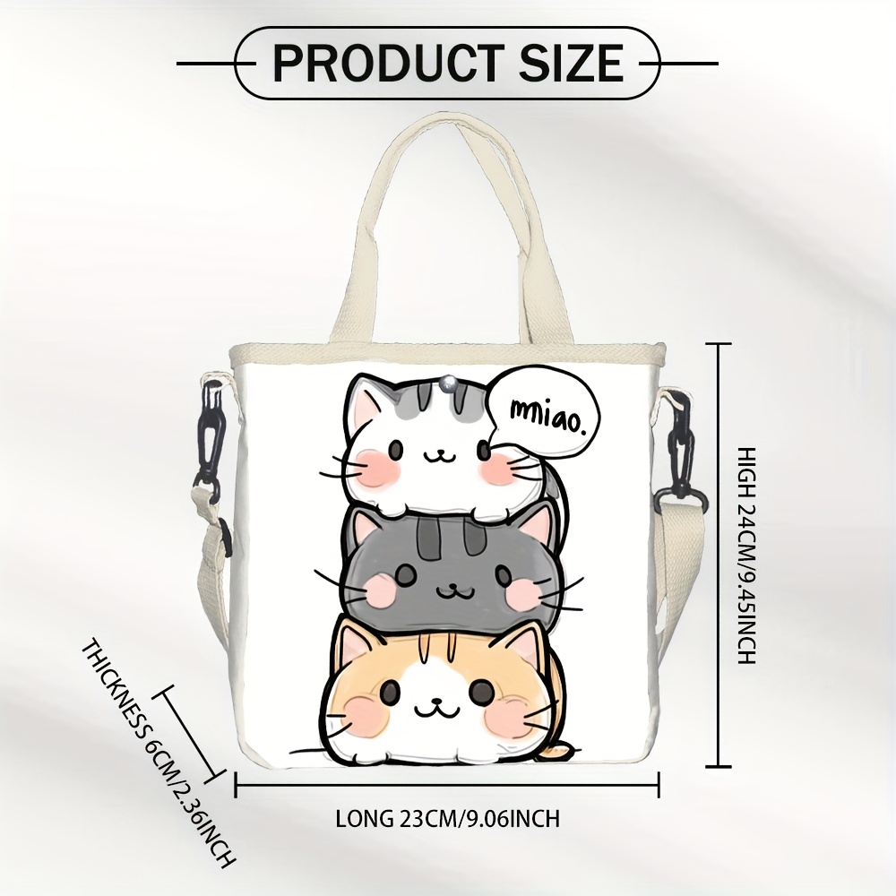 TEMU 【商品名】スタックされた猫のトリオ柄がトな折りたたみハンドバッグ。フロントポケット、調節可能なストラップ付き。春と夏のルックに最適。