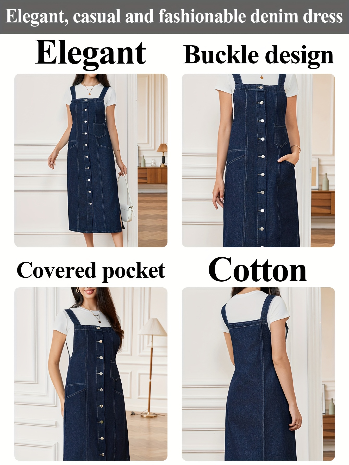 women's elegant washed denim jumpsuit button front side Temu Canada