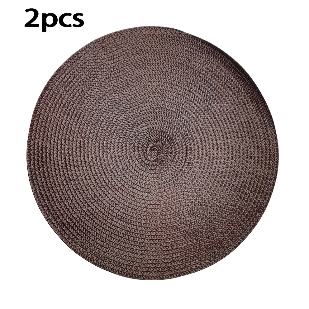 TEMU 2pcs Set Of Round Woven Placemats. Heat-resistant And Insulated Table Mats, 38cm Kitchen Dining Table Mats, 2 Colors Available, Suitable For