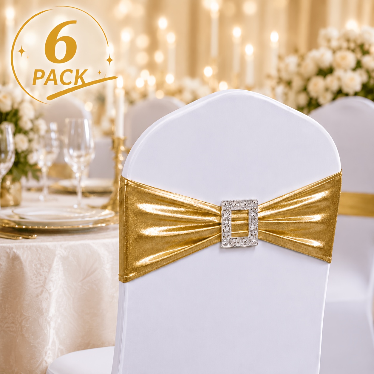 TEMU 6pcs Elastic Chair Straps With Rectangular Buckles, Stretchable Chair Back Belts, Suitable For Weddings, Banquets, Parties, Hotels, And