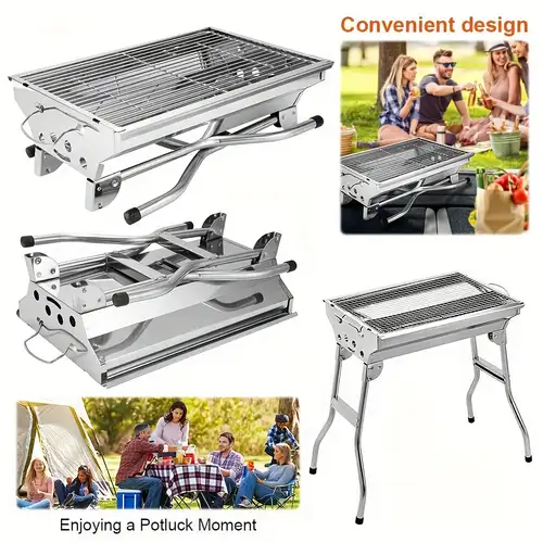 NewHome Portable Charcoal BBQ Grill – Foldable Stainless Steel, Camping & Garden
