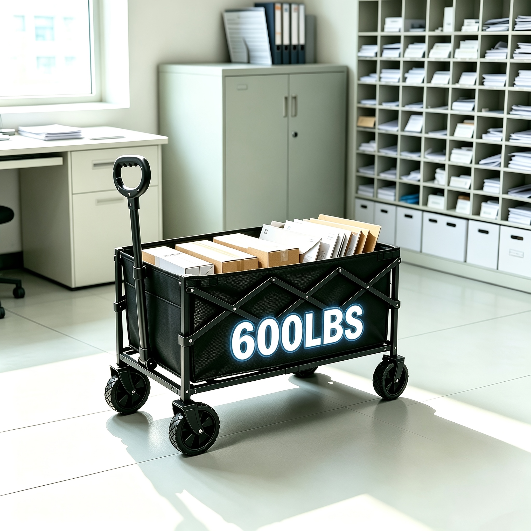 TEMU Mail Cart, Collapsible Heavy-duty Utility Wagon With 4 Swivel Wheels, Large Oxford Cloth Storage Cart For Packages Files Workplace Supplies
