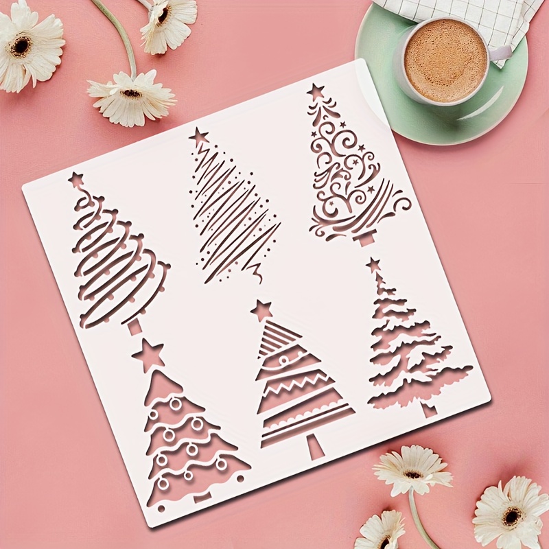 1pc Christmas Tree & Star Drawing Stencil, 12-inch Reusable Plastic Template For Wall, Wood, Floor, Window Decor - Ivory