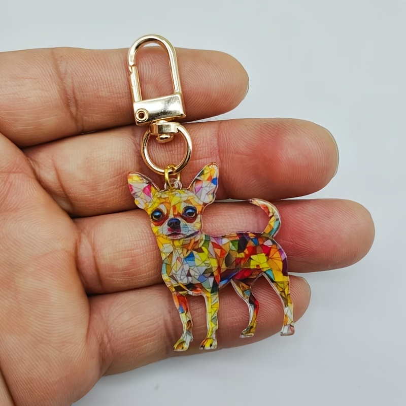 

1pc Cartoon Dog Acrylic Keychain - Mosaic Chihuahua Charm With Carabiner Clip, Novelty Fashion Accessory For Women, Ideal For Valentine's Day Decoration