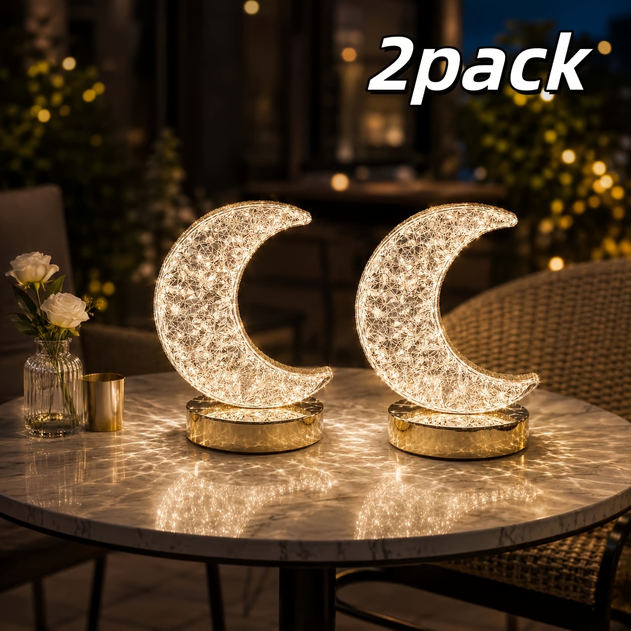 TEMU 2pcs Led Table Lamp, 3 Color 3000k/4500k/6000k Touch Dimmable Usb Crescent Night Light, Diamond Decor Lamp For Bedroomoutdoor Table Lamp Wedding