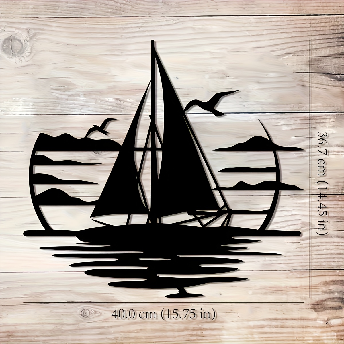 TEMU 1pc Large Heavy-duty Iron Sailing Ship Metal Wall Art - Black Nautical Maritime Sailboat With Waves & Windmill-like Sail Design, Indoor/outdoor