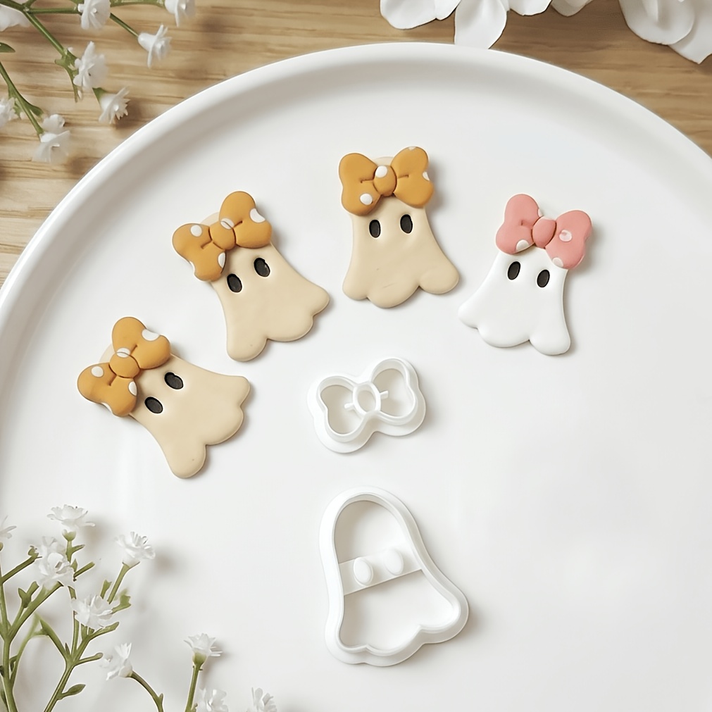 TEMU 2 kits de fabrication de bijoux avec motif de petits d'Halloween avec nœuds, coupe-coupe en pâte polymère sur le thème d'Halloween, moules en ,