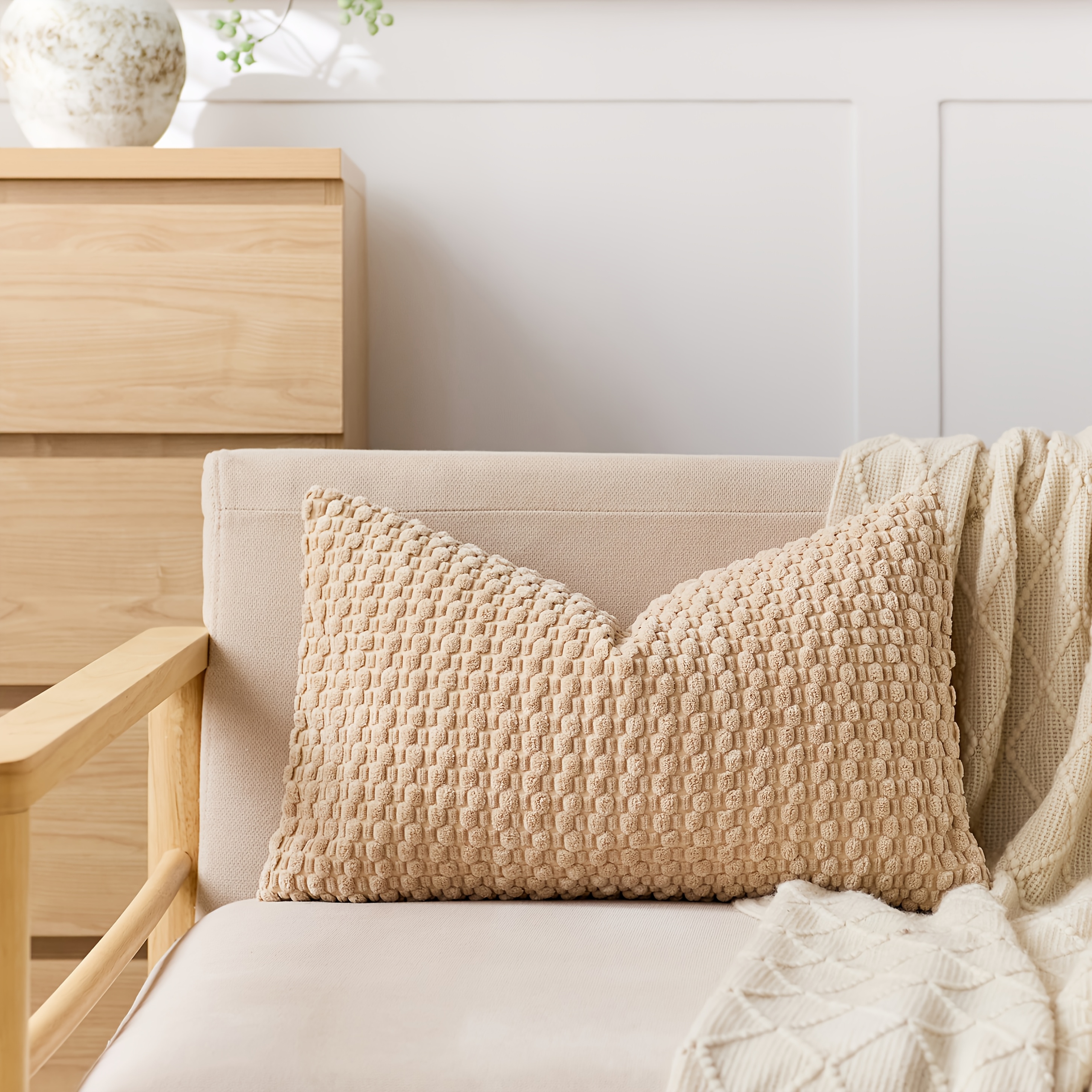 TEMU 1pc Pack, Extra-long Corduroy Bubble Grain Pillowcase, Soft And Skin-friendly Fabric, With Invisible Zipper Closure, Machine Washable, Suitable