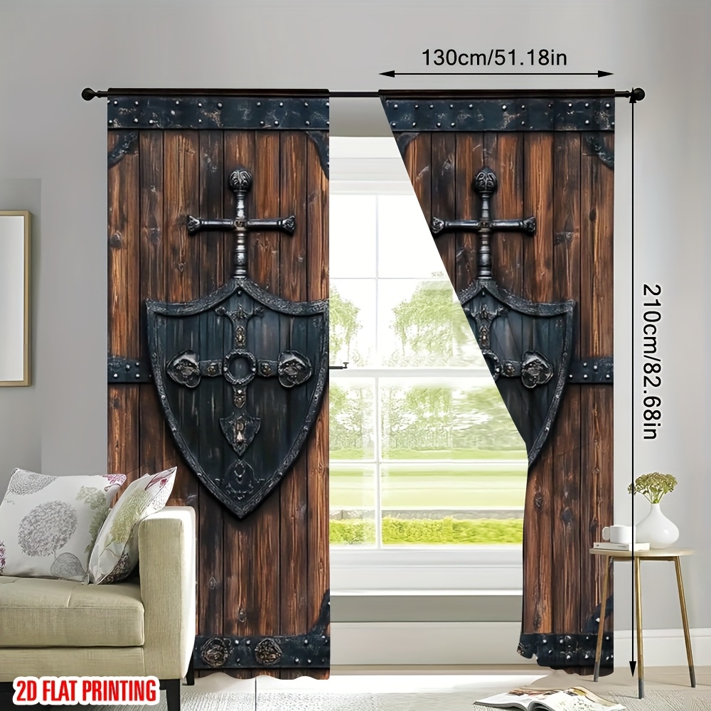 TEMU 2D Plat, 2D impression plate 2pcs Rideau Marron Luxe Motif Porte Forgé Convient pour Salon Salle à Manger Cuisine Chambre Salle de Bain Bureau