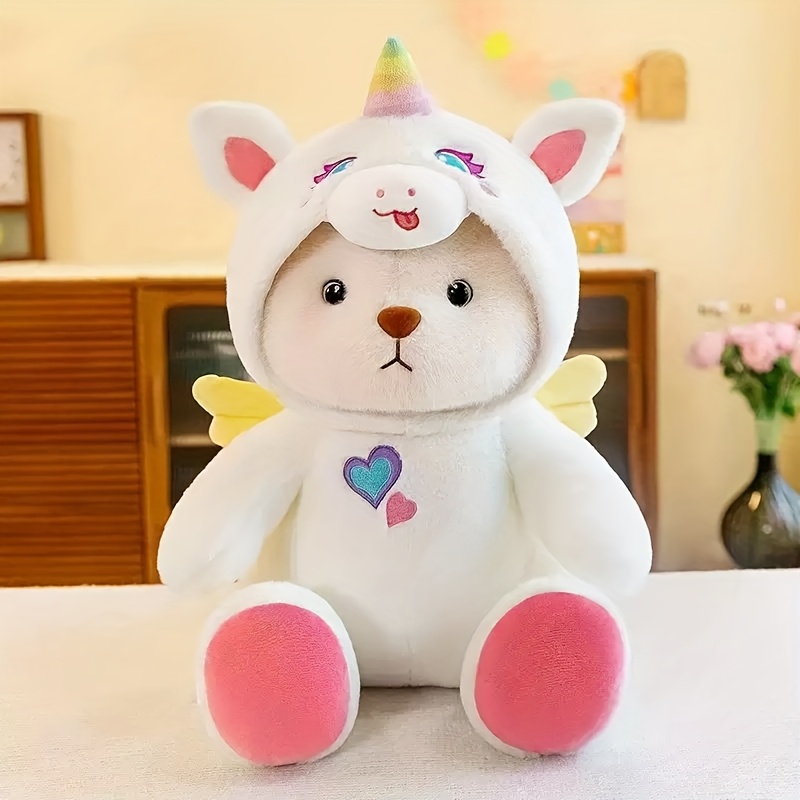 Image of 25cm/9.84in Teddy Bear Plush Toy In Unicorn/panda/dinosaur Shapes With Removable Hat, Suitable For Home Decor, Birthday, Halloween, Christmas, Thanksgiving Gift