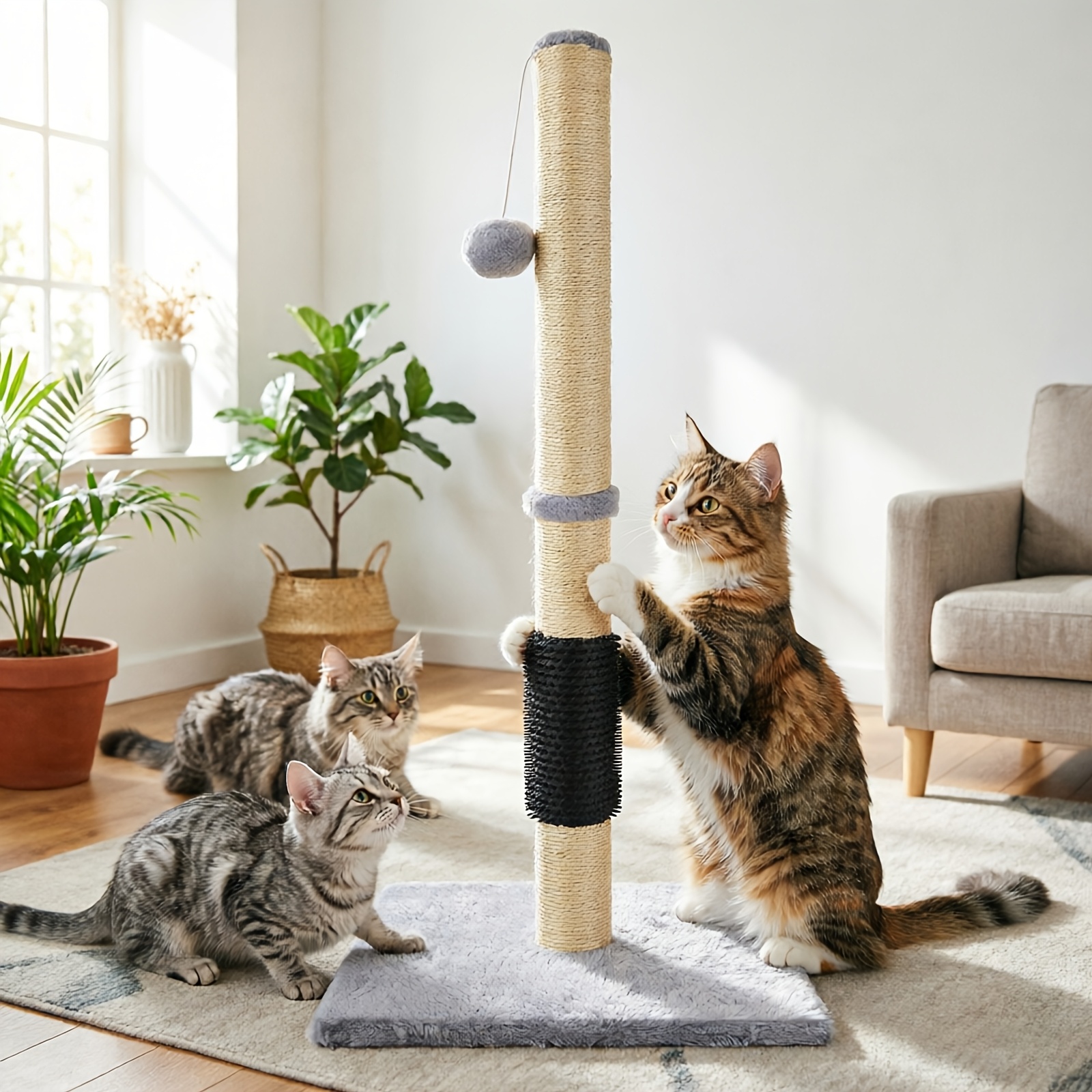 TEMU 80cm Tall Cat Scratching Post, Cat Scratch Posts For Indoor Cats, Tall Sisal Tree With Hanging Ball Toy, , Sisal Claw Scratcher Tower For