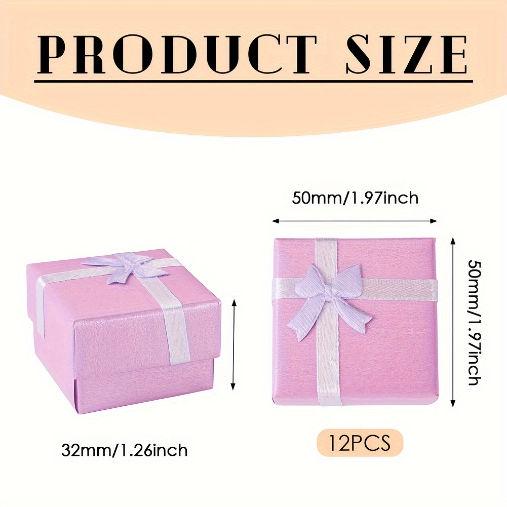 TEMU 12pcs Square With Bowknot Paper Boxes With Sponge Inside For Wedding Jewelry Making Display & Packaging Supplies 5x5x3.2cm
