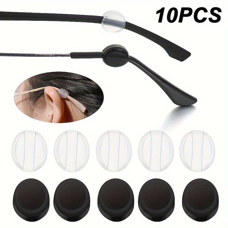 

10pcs Comfortable Non-slip Eyeglass Ear Hooks - Plastic, Clear & Black, For Glasses Wearers, Includes Transparent & Opaque Styles