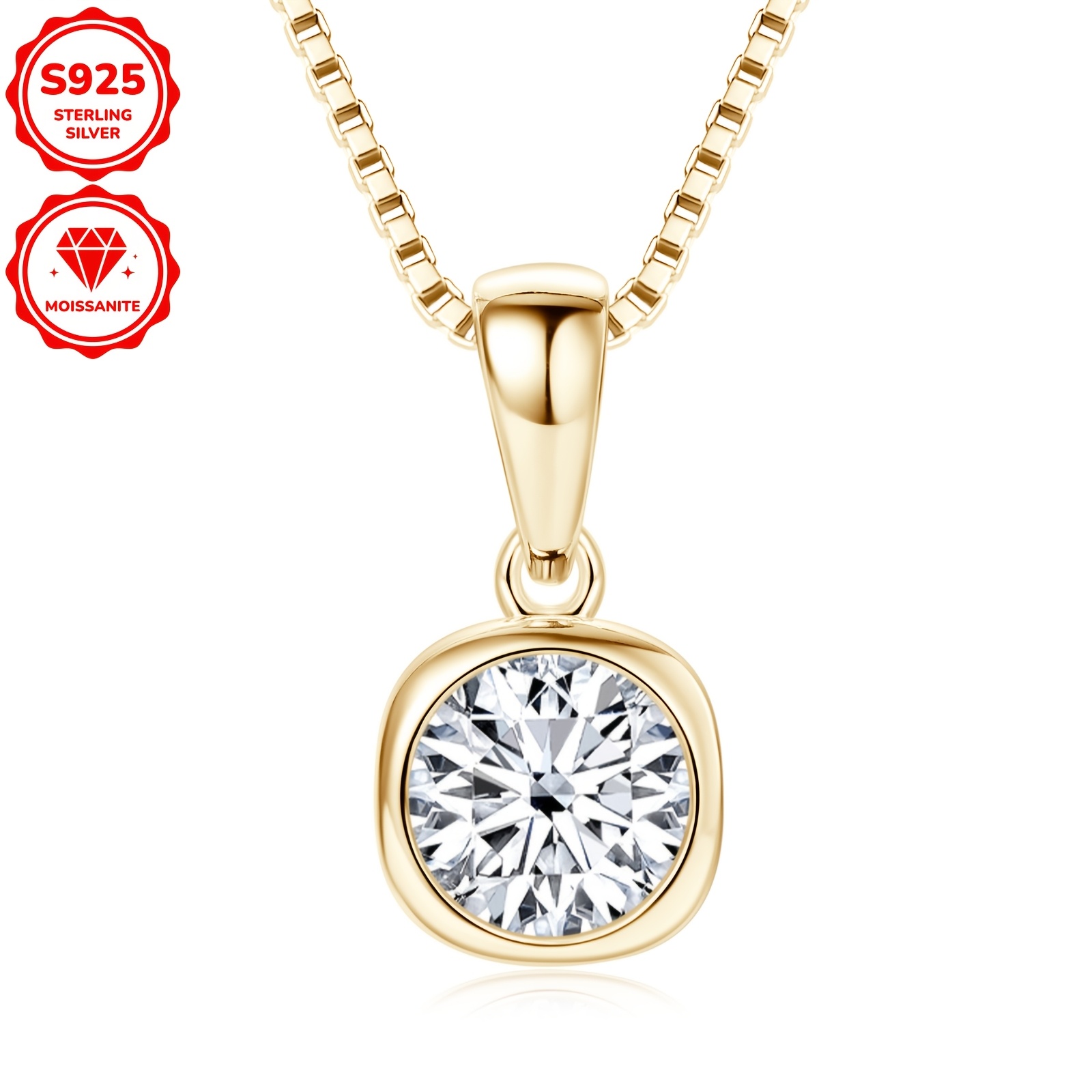 Image of A 925 Silver Necklace Featuring A 6.5mm Round Moissanite Pendant Weighing 1.0ct, Designed For Women. This Classic Everyday Piece With A 45+5cm Adjustable Chain